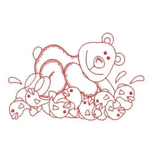 Secure Checkout Redwork Bear on Fish Embroidery Design