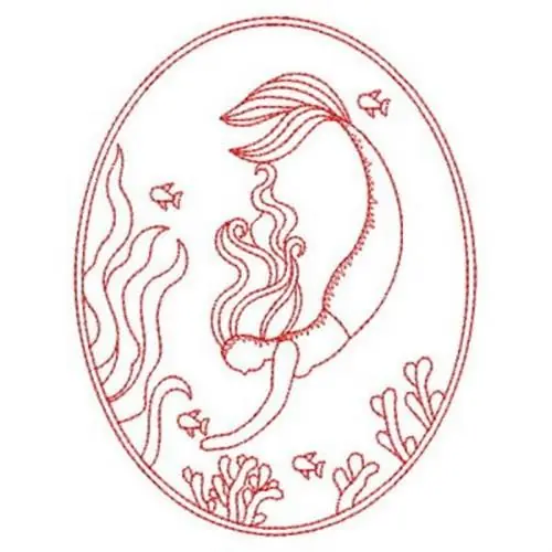 Seasonal Sale Oval Redwork Mermaid Embroidery Design