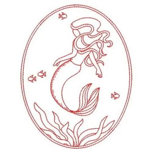 Fan Favorite Redwork Oval Mermaid Embroidery Design