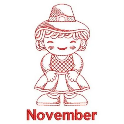 Redwork November Embroidery Design Instant Buy
