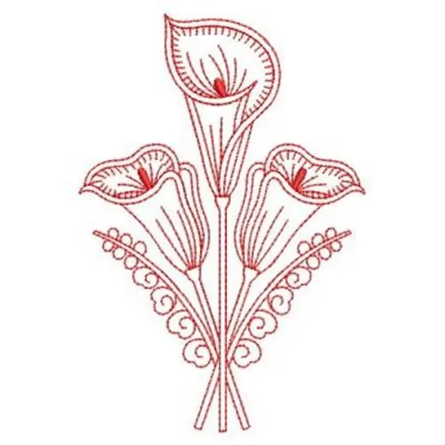 Floral Redwork Calla Lilies Embroidery Design Final Sale