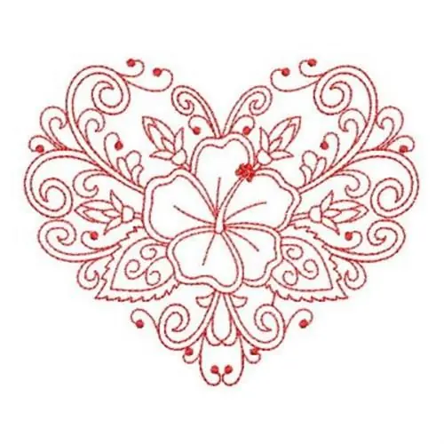 Redwork Heart Hibiscus Embroidery Design Special Discount