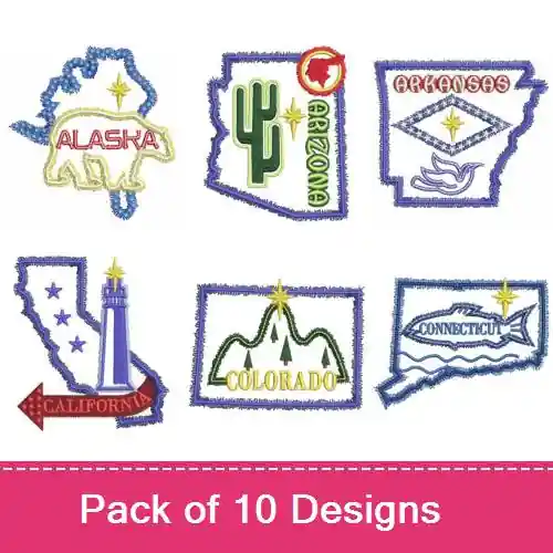 Neon US States 1 Embroidery design pack by Wind Bell Embroidery, Embroidery Packs on EmbroideryDesigns.com Mega Sale