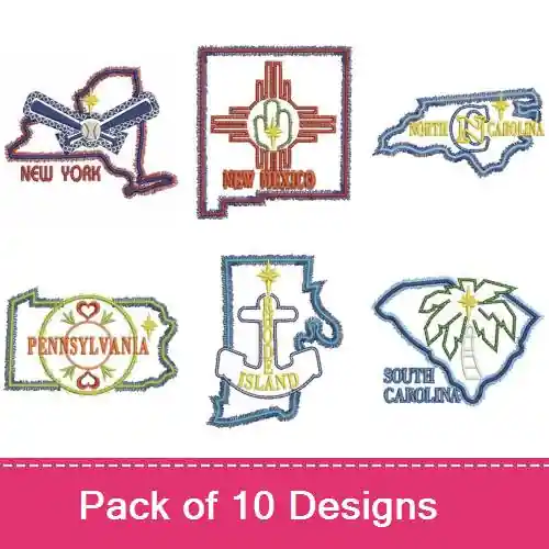 Place Order Neon US States 4 Embroidery design pack by Wind Bell Embroidery, Embroidery Packs on EmbroideryDesigns.com