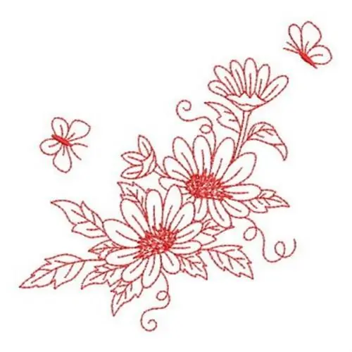 Butterflies Redwork Flowers Embroidery Design Warranty Included