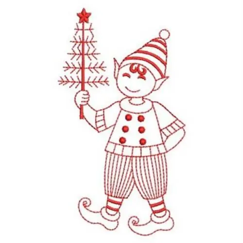 Holiday Sale Redwork Elf Embroidery Design