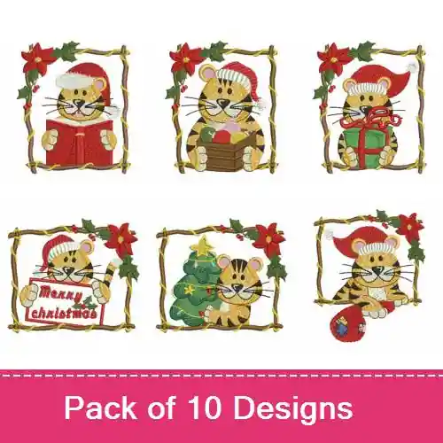 Christmas Little Tiger Embroidery design pack by Wind Bell Embroidery, Embroidery Packs on EmbroideryDesigns.com New Release