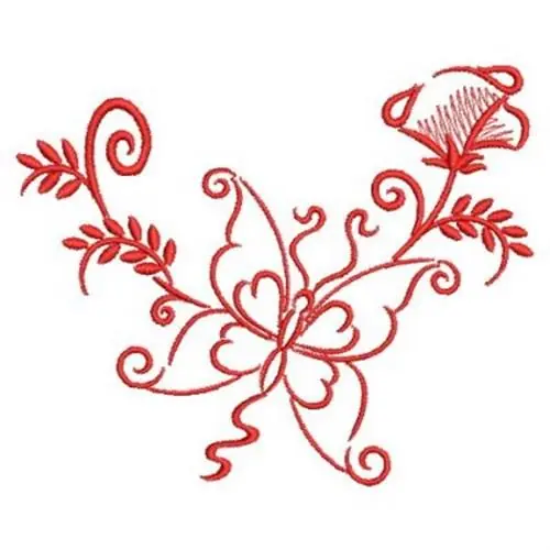 Worldwide Shipping Redwork Butterfly Flower Embroidery Design