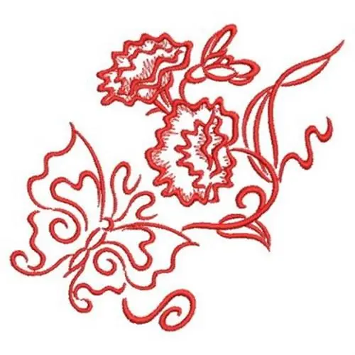 Redwork Butterfly Flowers Embroidery Design Place Order
