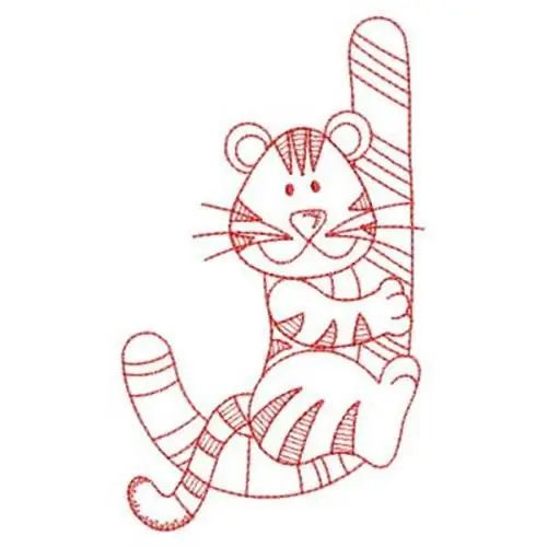 Redwork Tiger Candy Cane Embroidery Design One Day Deal