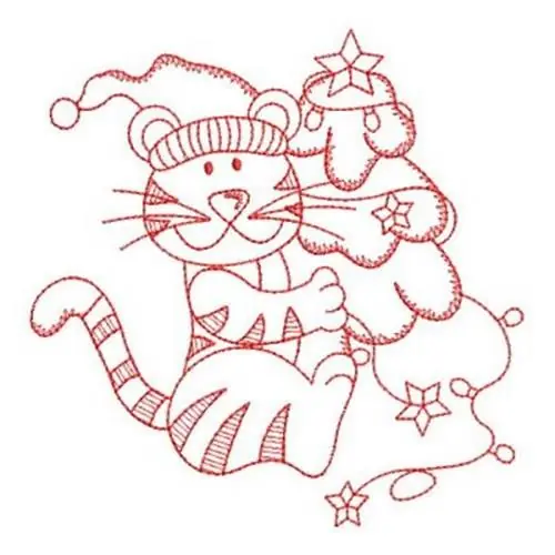 Redwork Christmas Tree Tiger Embroidery Design Holiday Sale