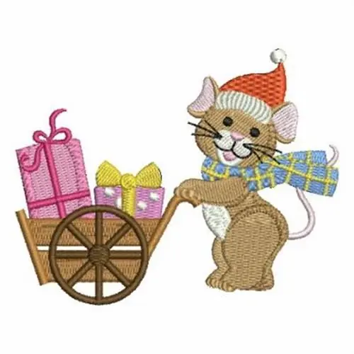 Handmade Gift Wagon Mouse Embroidery Design