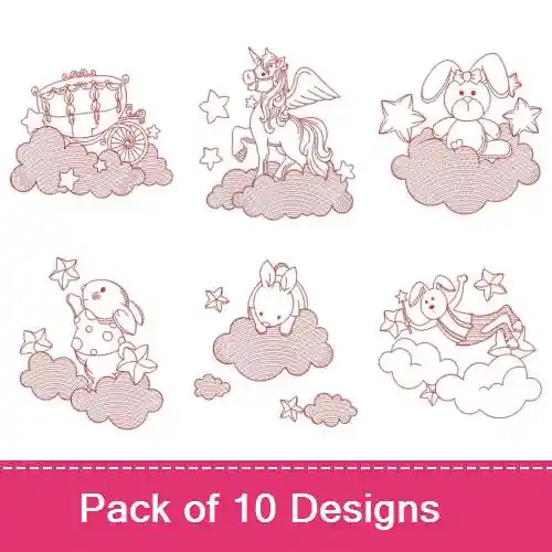 Redwork Over the Cloud 4 Embroidery design pack by Wind Bell Embroidery, Embroidery Packs on EmbroideryDesigns.com Trusted Brand