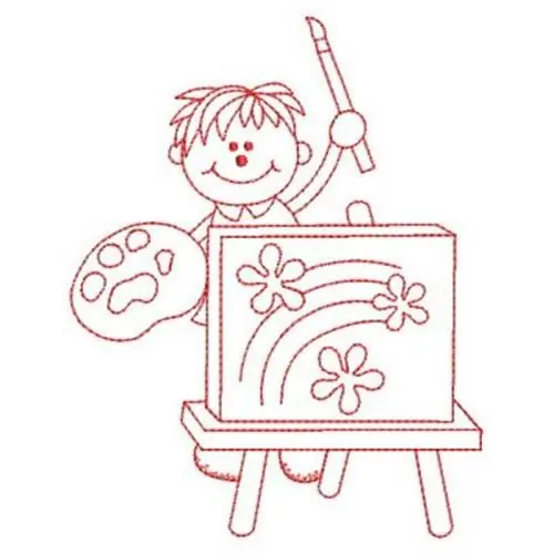 Worldwide Shipping Redwork Painting Boy Embroidery Design