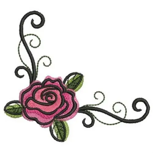 Watercolor Rose Corner Embroidery Design Premium