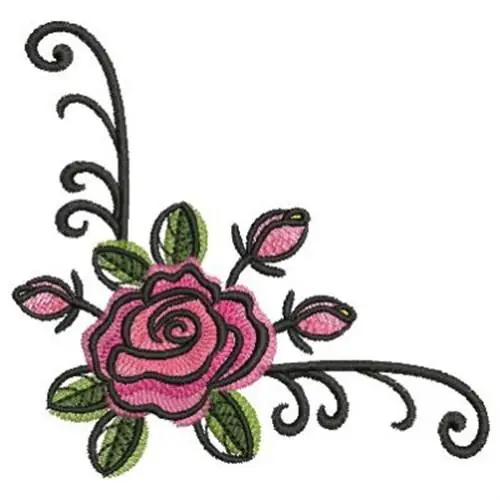 Watercolor Corner Rose Embroidery Design Next Day Delivery