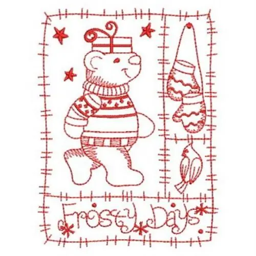 Redwork Frosty Days Embroidery Design Limited Edition