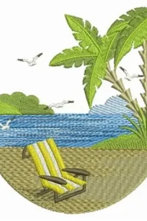 Beach Scenery Embroidery Design Direct From Factory