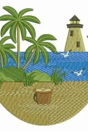 Beach Scenery Embroidery Design Modern