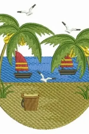 Beach Scenery Embroidery Design Flash Sale