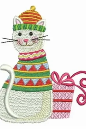 Christmas Kitty Embroidery Design Premium
