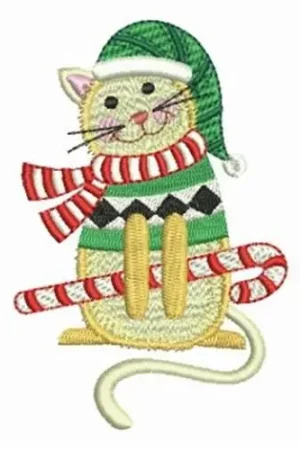 Candy Cane Cat Embroidery Design Sale