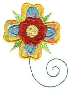 Yellow Doodle Flower Applique Embroidery Design Brand New