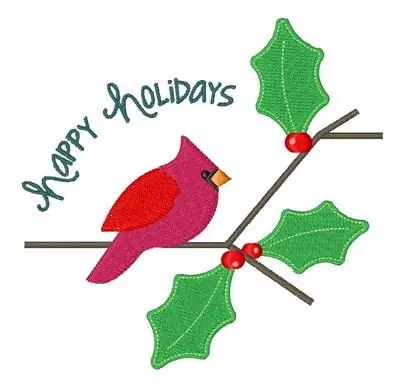 Hassle-Free Returns Happy Holidays Cardinal Embroidery Design