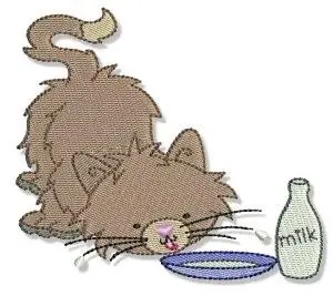 Cuddly Kitten Drinking Milk Embroidery Design Super Sale