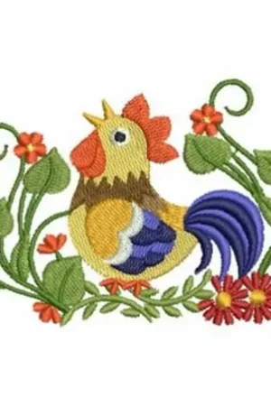 Affordable Crowing Country Rooster Embroidery Design