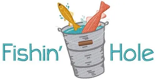 Fishin Hole Pail Embroidery Design Brand New