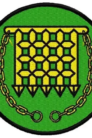 Worldwide Shipping Drawbridge & Chains Logo Embroidery Design