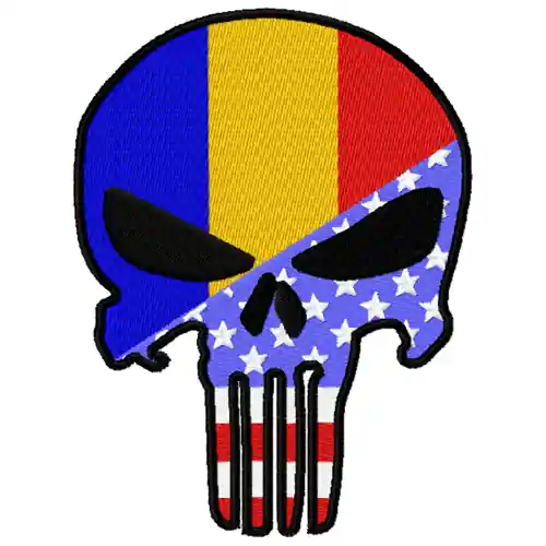 Romanian American Punisher Skull Embroidery Design Brand New