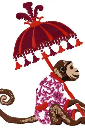 Warranty Included Decorative Monkey & Umbrella Embroidery Design