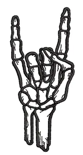 Fast Shipping Rock On Skeleton Hand Embroidery Design