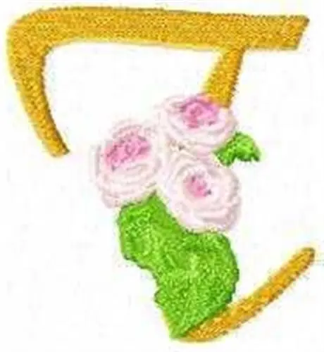 Rose Alphabet T Embroidery Design No Minimum Order