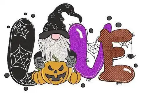 Halloween Love Gnome Embroidery Design High Quality