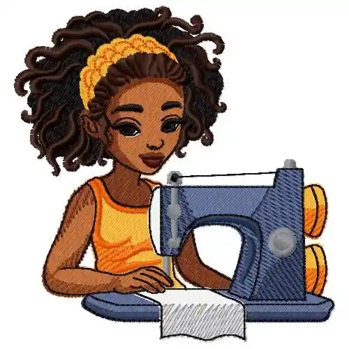 Fresh Stock Girl Sewing Embroidery Design
