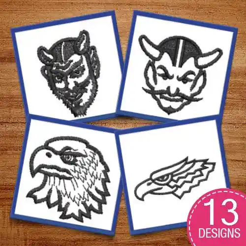 Deal Mascot Heads Embroidery design pack by Sew Man Embroidery, Embroidery Packs on EmbroideryDesigns.com