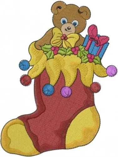 No Minimum Order Christmas Bear Stocking Embroidery Design