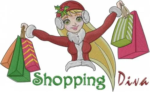 Authentic Christmas Shopping Diva Embroidery Design