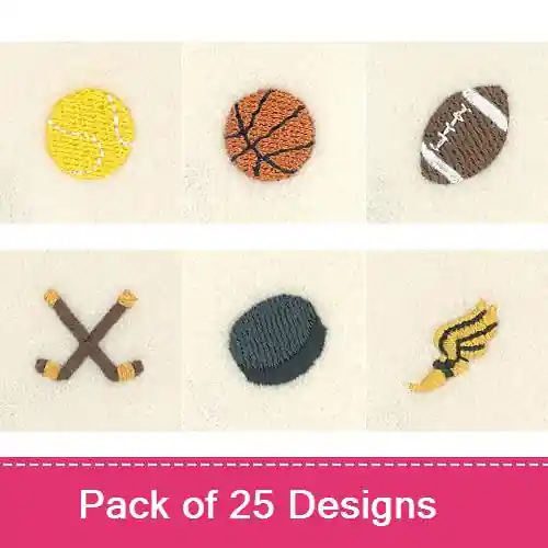 Best Price Mini Sports Icons Embroidery design pack by Starbird Inc, Embroidery Packs on EmbroideryDesigns.com