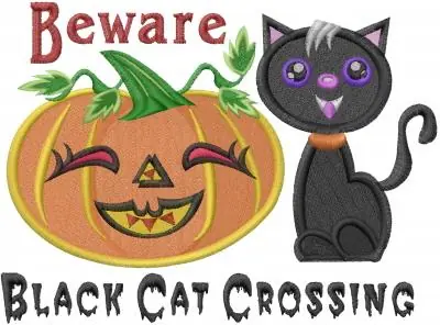 Black Cat Crossing Embroidery Design Secure Checkout