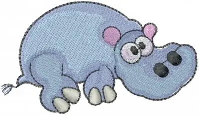 Cartoon Hippopotamus Embroidery Design Modern