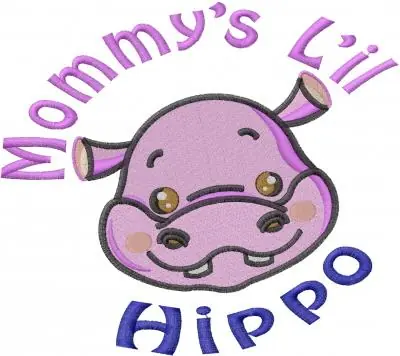 Fast Shipping Baby Hippo_face_Mommys Lil_ Embroidery Design
