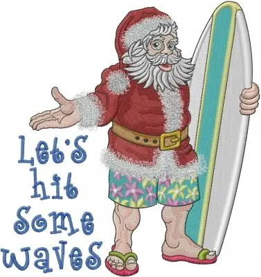 Santa Surf Waves Embroidery Design Crafted