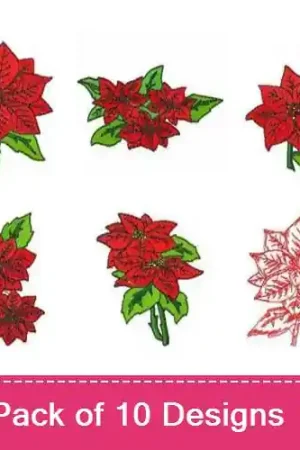 Warranty Included DD Poinsettias Embroidery design pack by Landmark Embroidery Designs, Embroidery Packs on EmbroideryDesigns.com