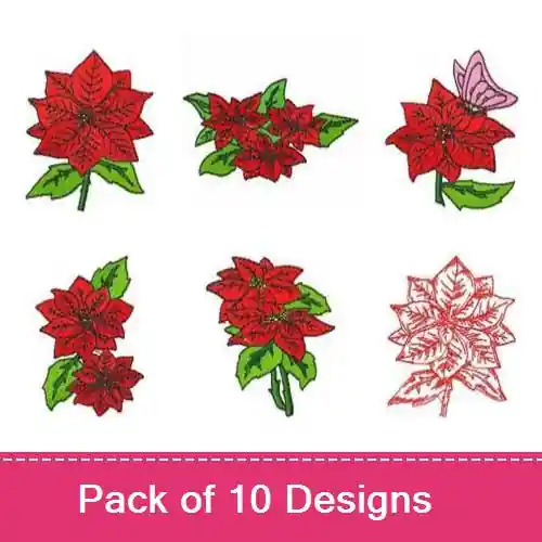 Warranty Included DD Poinsettias Embroidery design pack by Landmark Embroidery Designs, Embroidery Packs on EmbroideryDesigns.com