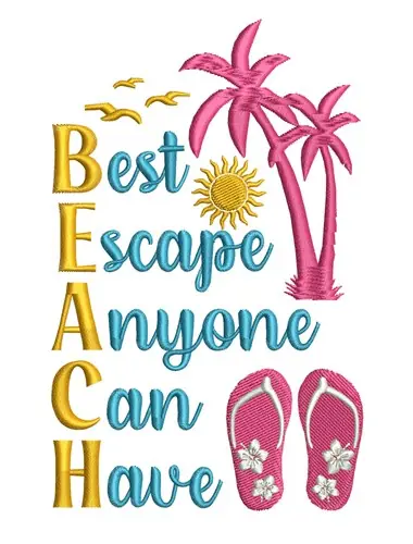 Beach Acrostic Embroidery Design High Quality