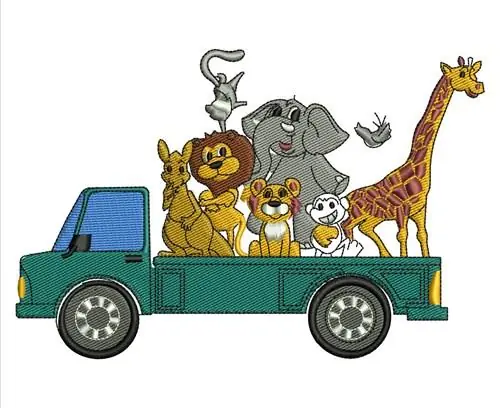 Animals On Truck Embroidery Design Crafted